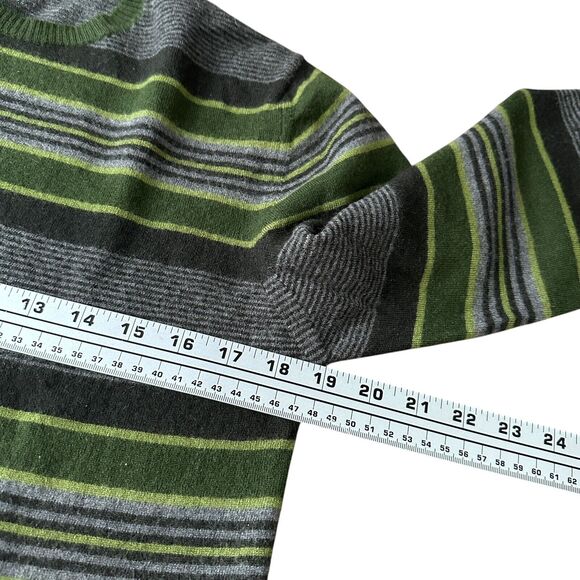 Etro Milano Sweater Women’s 2XL XXL Green Gray Striped Crew Neck 100% Wool - Picture 8 of 10